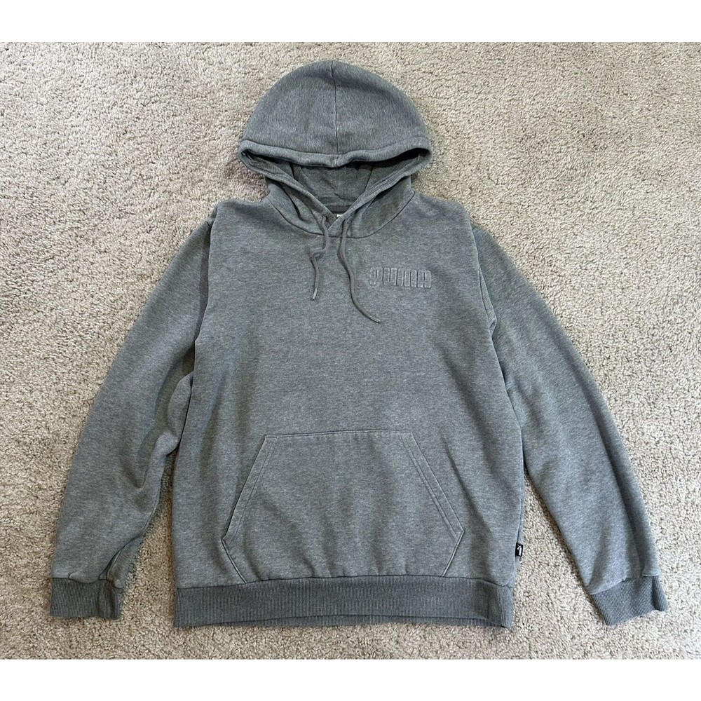 Puma Hoodie Mens Medium Gray Long Sleeve Drawstring Fleece Pullover Sweatshirt